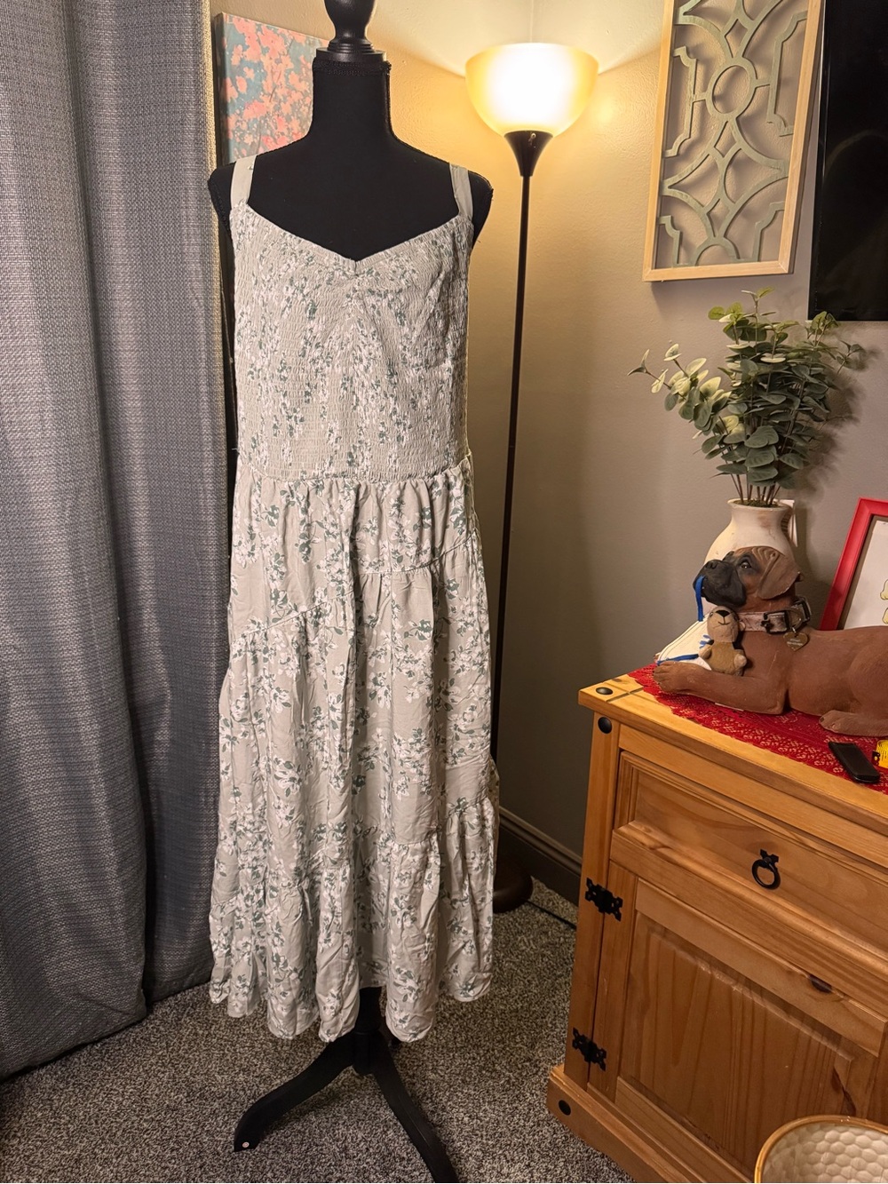 torrid Sage Green Smocked Bodice Midi Dress